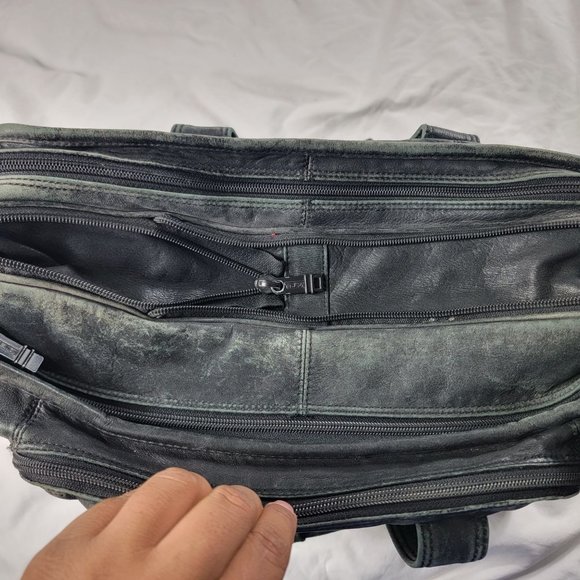 Tumi Alpha Black Leather Expandable Organizer Briefcase Bag Casual Travel Work - Picture 7 of 11